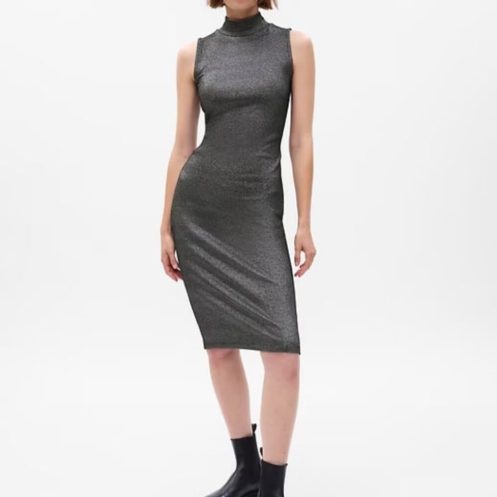 NEW GAP Metallic Mockneck Midi Dress M #792878